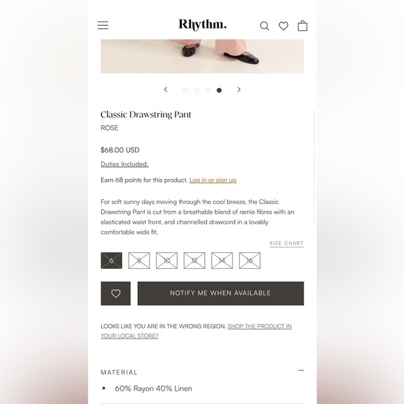 Rhythm Classic Draw String Pant - Rose - Picture 5 of 6